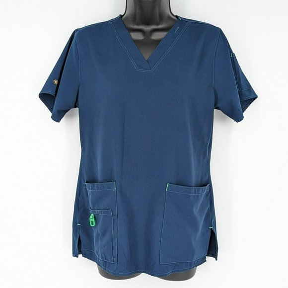 Carhartt Scrub Top S Blue GreenForce Cross Flex Modern Fit V Neck Short Sleeve - Picture 1 of 12